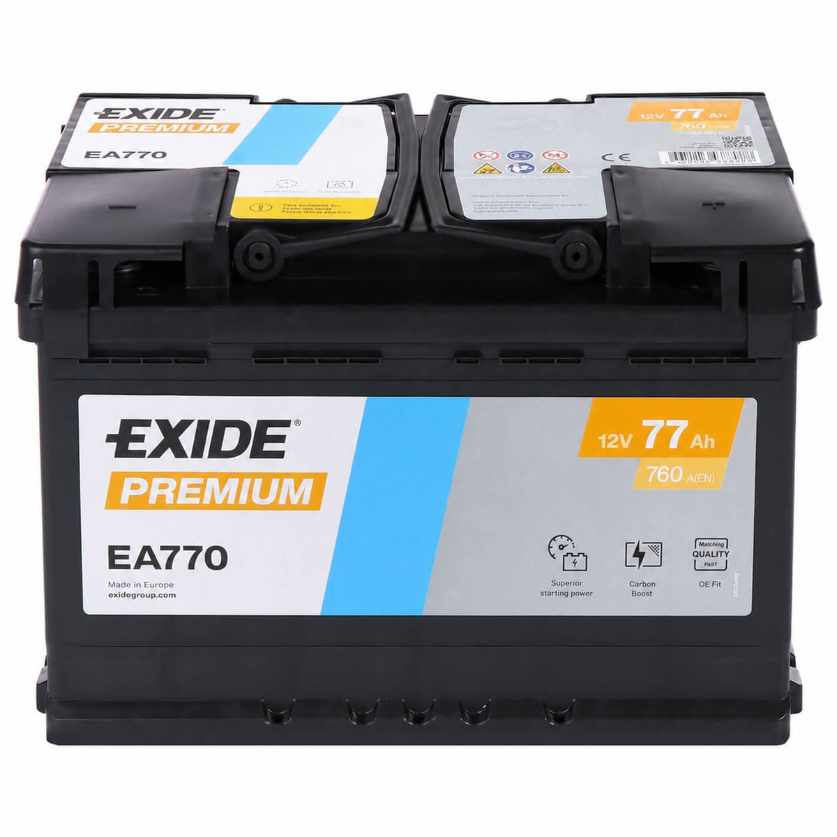 Autobatterie Exide Premium Carbon Boost 2.0 EA770 12V 77Ah Front
