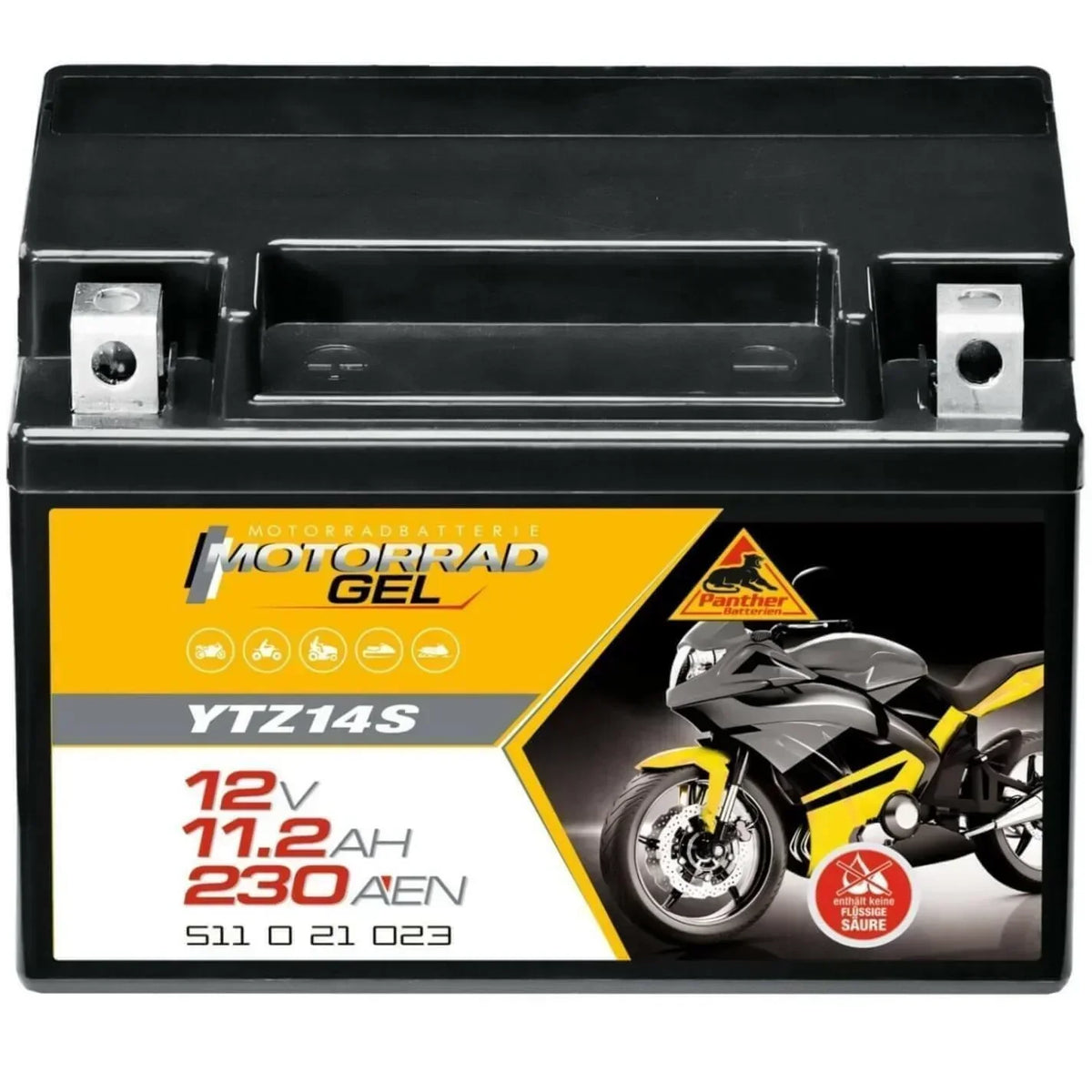 Motorradbatterie Panther GEL YTZ14S 51121 12V 11Ah Front