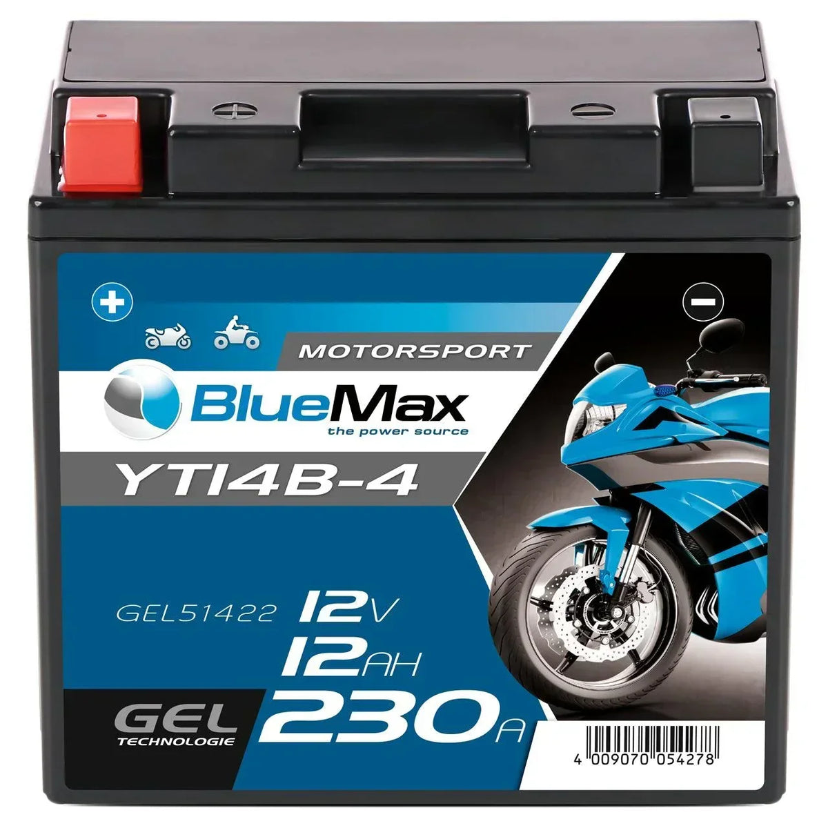 BLUEMAX Motorsport 51422 GEL 12V 12Ah 230A/EN Motorradbatterie