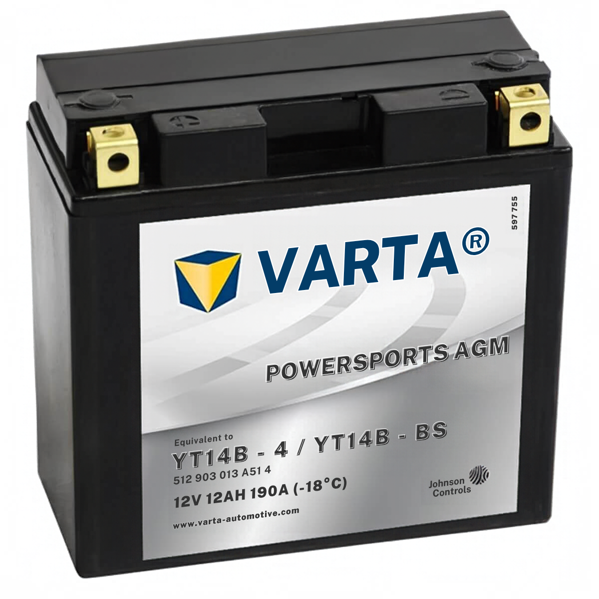 Motorradbatterie Varta Powersports AGM YT14B-BS 512903 12V 13Ah Seite links