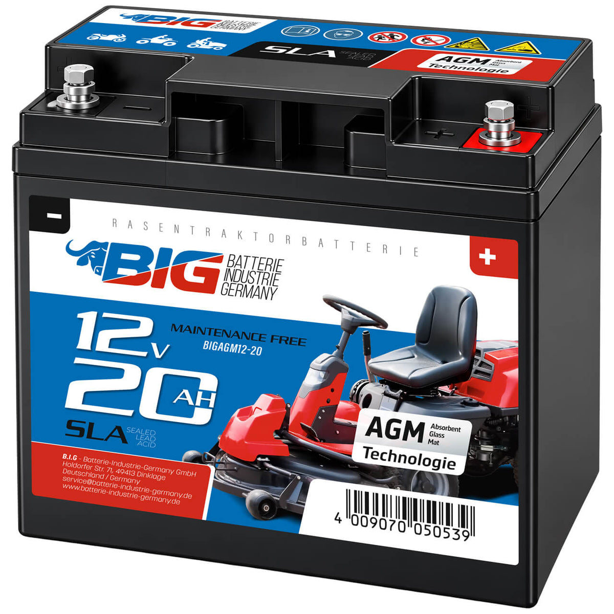 BIG Professional Garden AGM 12V 20Ah Rasentraktor Batterie