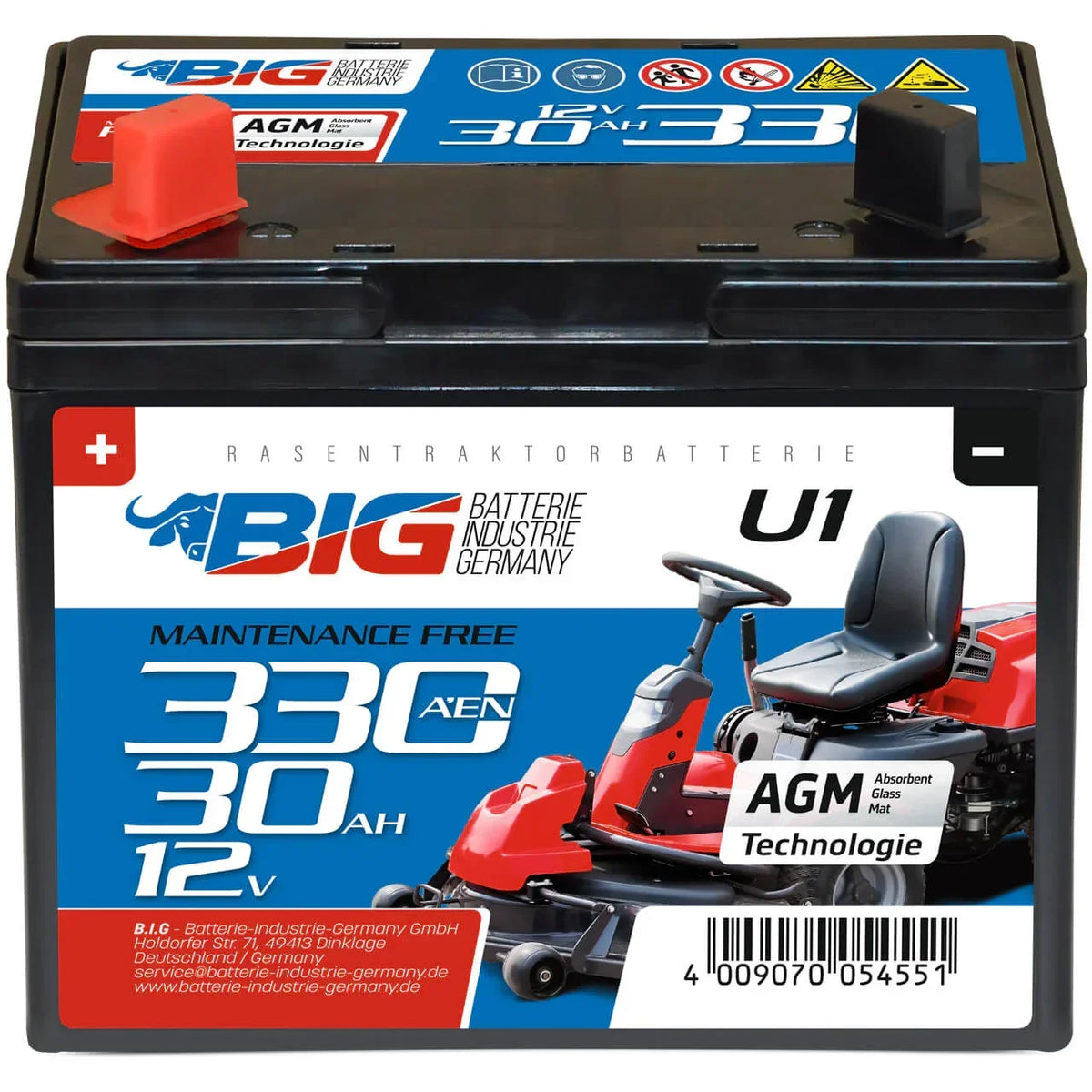 Rasentraktor Batterie BIG U1 12V 30Ah 330A/EN Front