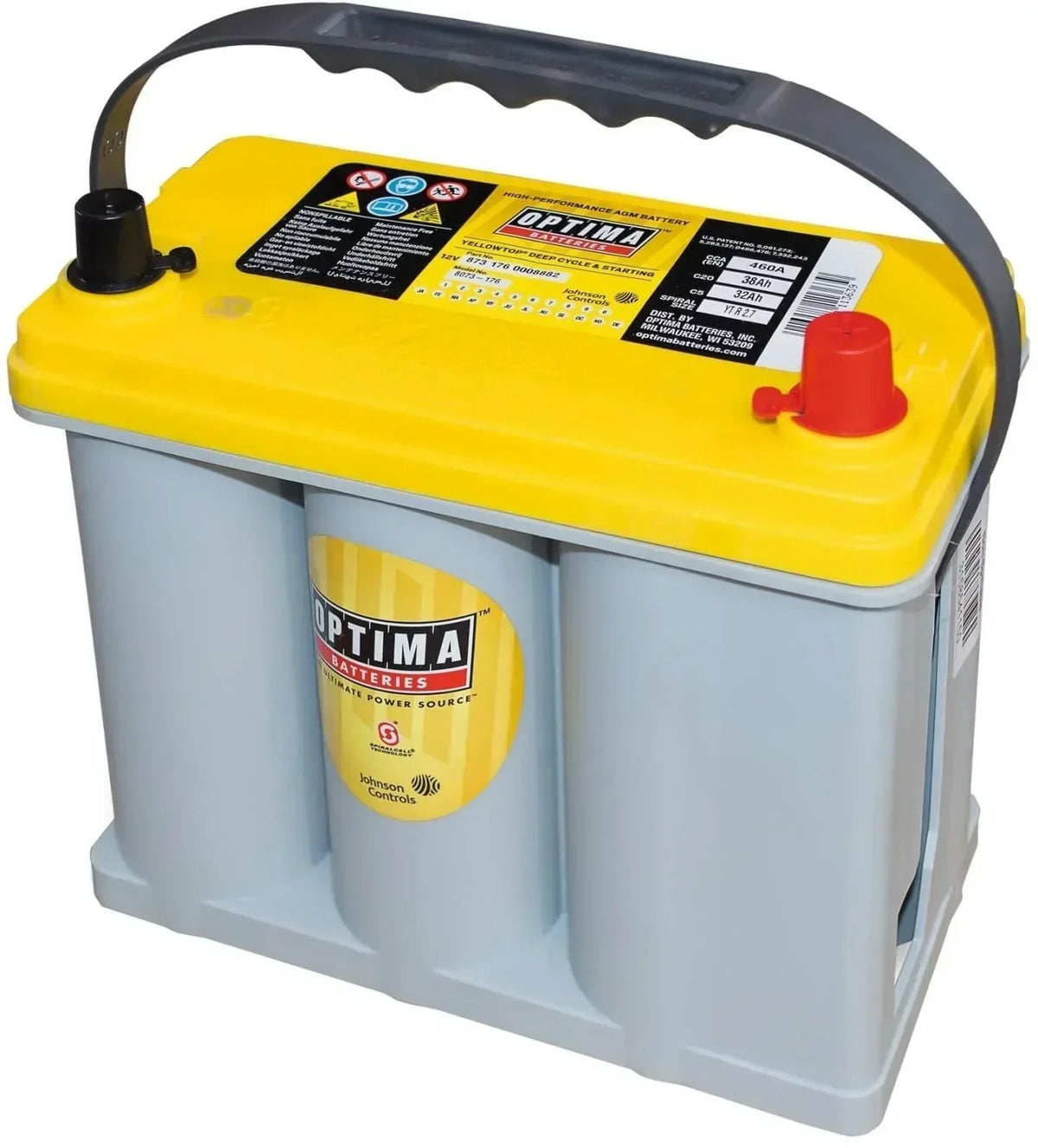 Starter- und Versorgerbatterie Optima Yellow Top AGM YTR2.7 12V 38Ah Front
