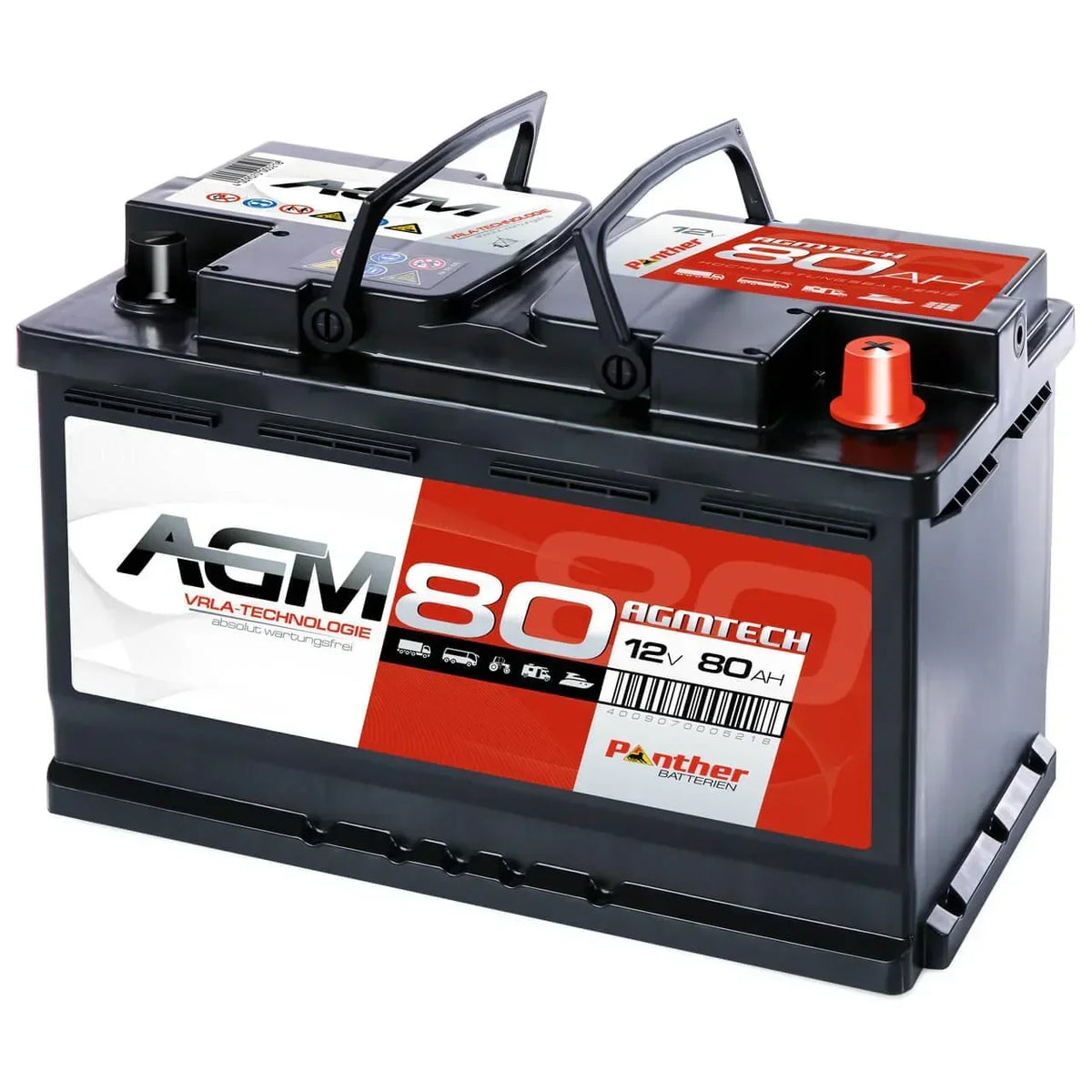 Versorgerbatterie Panther AGM 12V 80Ah Seite rechts
