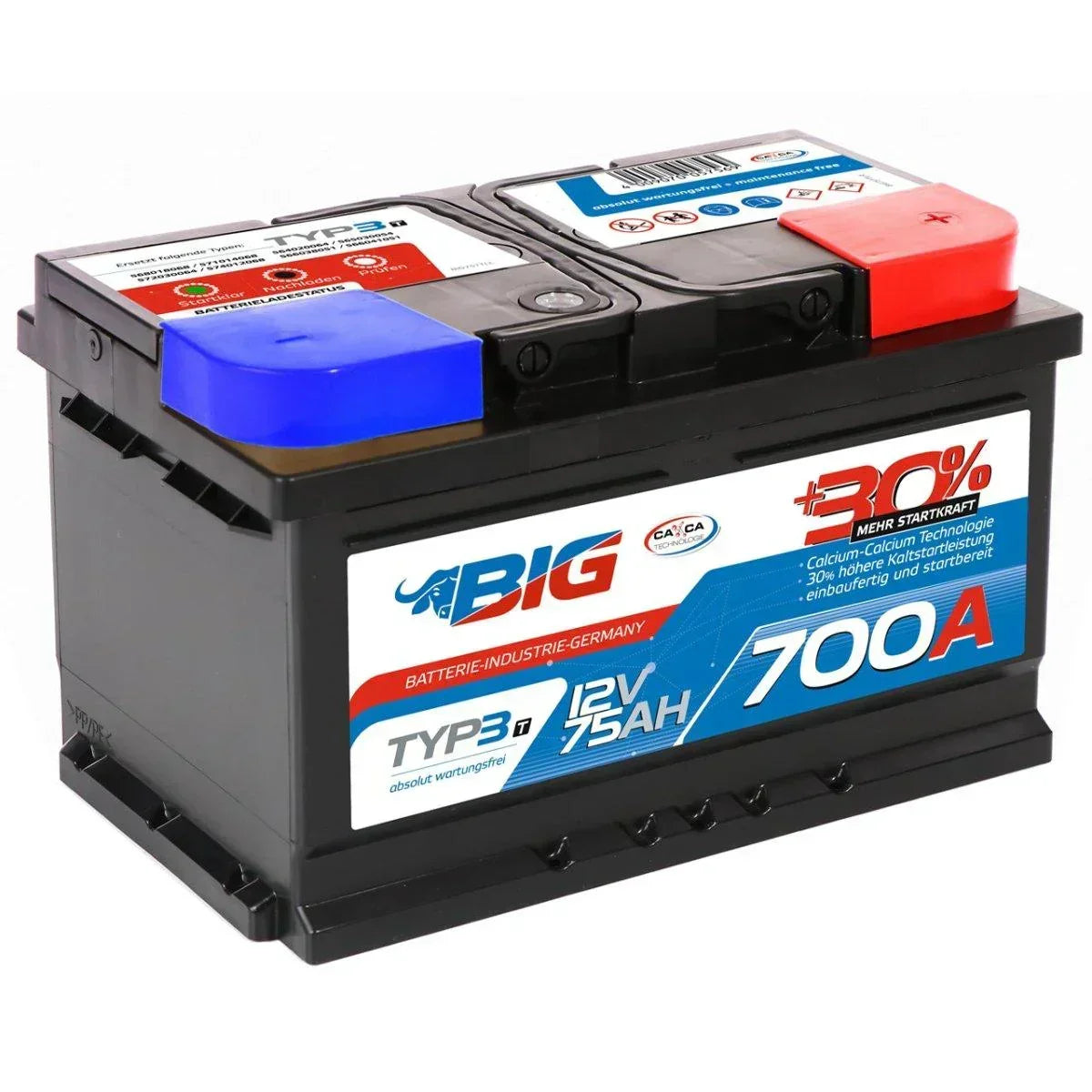 BIG +30% T-Modell 12V 75Ah 700A/EN Autobatterie