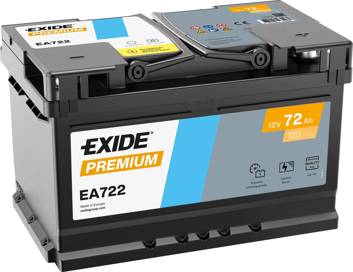 Autobatterie Exide Premium EA722 12V 72Ah Seite links