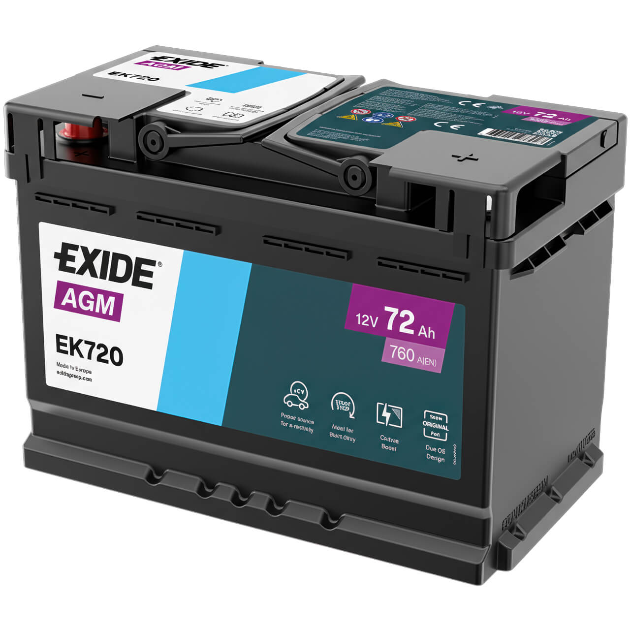 Exide Start-Stop EK720 AGM 12V 72Ah 760A/EN ersetzt Exide EK700 Autobatterie