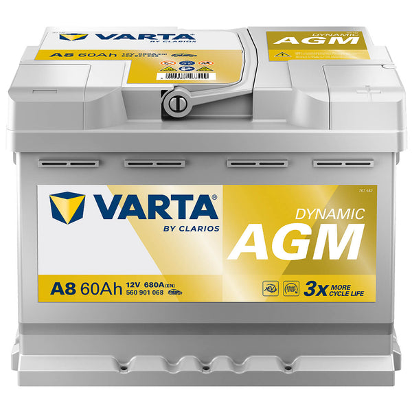 Varta A8 Dynamic AGM 12V 60Ah 680A/EN ersetzt Varta D52 Autobatterie