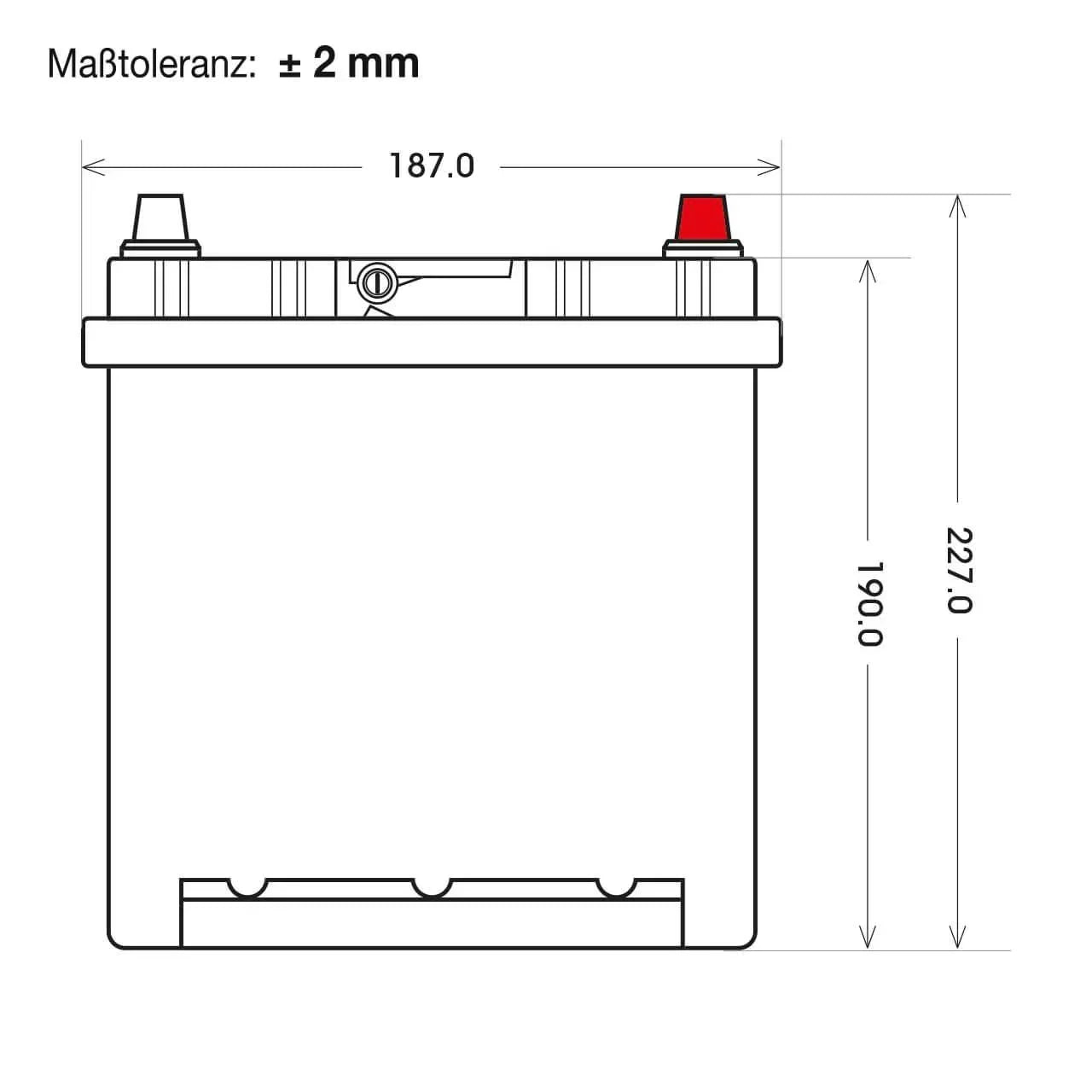 Bordnetzbatterie SilverMax EV A40-03 12V 40Ah technische Zeichnung Front