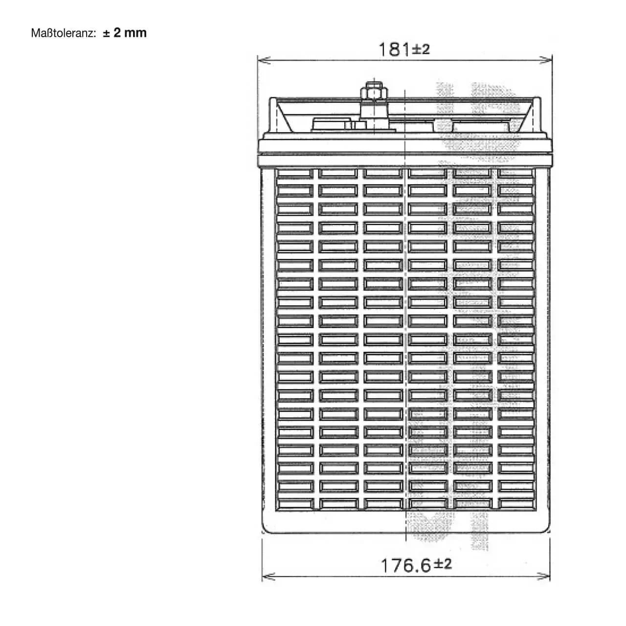 Traktionsbatterie für Reinigungsmaschinen Hebebuehnen Scherenlifte BIG E-Drive T-1275 12V 150Ah technische Zeichnung Seite