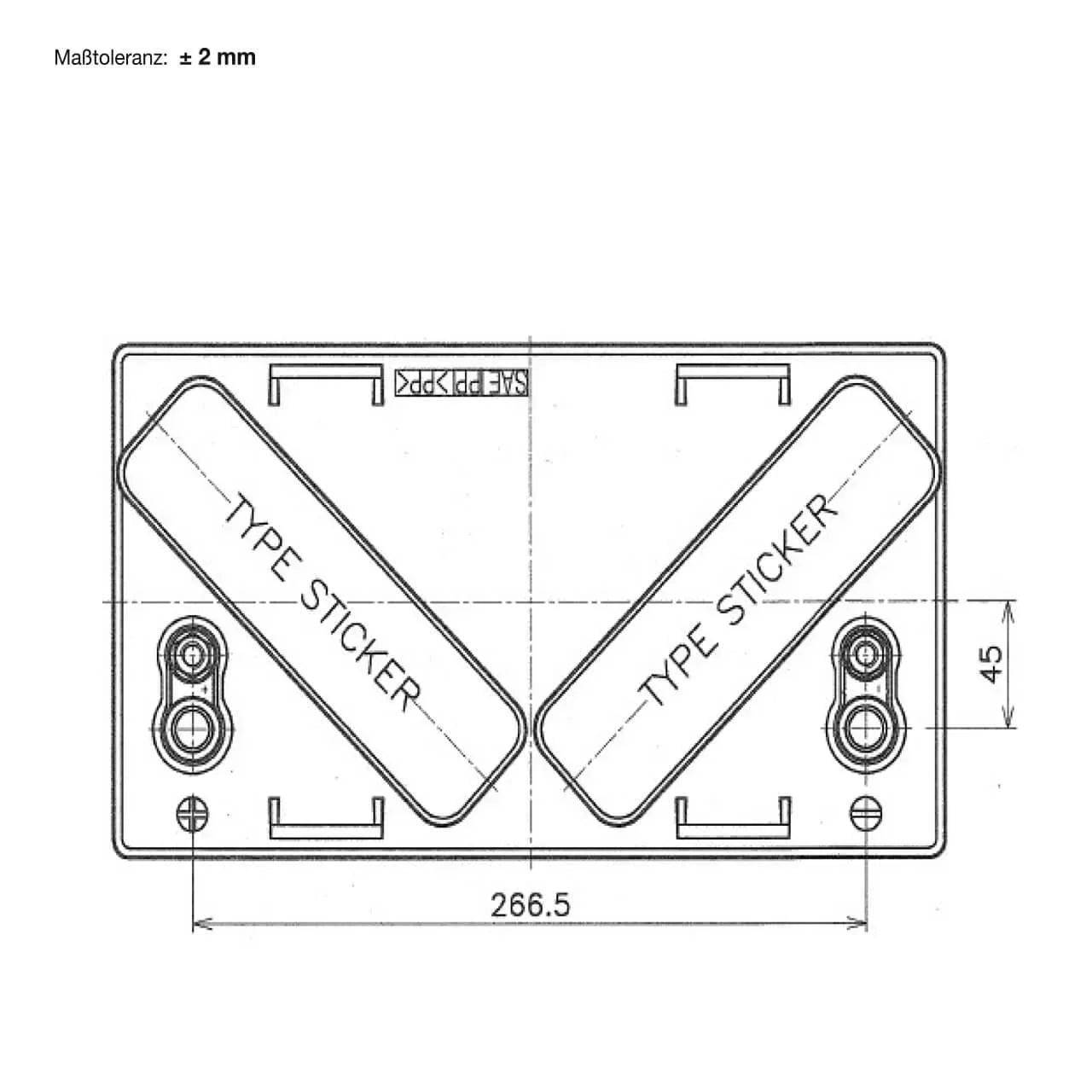 Traktionsbatterie für Reinigungsmaschinen Hebebuehnen Scherenlifte BIG E-Drive T-1275 12V 150Ah technische Zeichnung oben