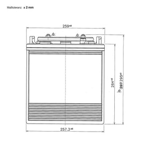 Traktionsbatterie für Reinigungsmaschinen Hebebuehnen Scherenlifte BIG E-Drive T-145 6V 260Ah technische Zeichnung Front