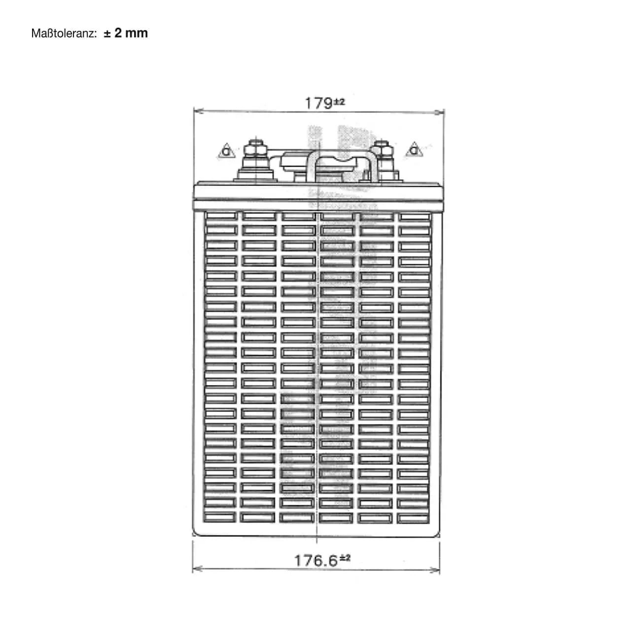 Traktionsbatterie für Reinigungsmaschinen Hebebuehnen Scherenlifte BIG E-Drive T-145 6V 260Ah technische Zeichnung Seite