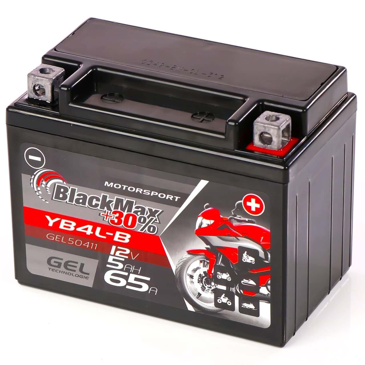 BlackMax +30% Motorsport YB4L-B 50411 GEL 12V 5Ah 65A/EN Motorradbatterie