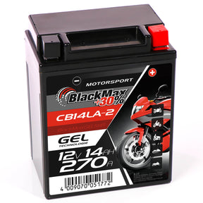Motorradbatterie BlackMax Motorsport GEL YB14LA-2 51411 12V 14Ah Seite links
