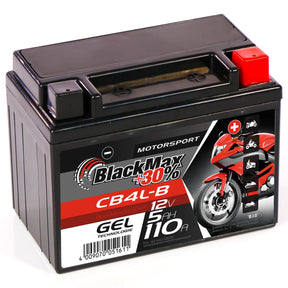 Motorradbatterie BlackMax Motorsport GEL YB4L-B 50411 12V 5Ah Seite links