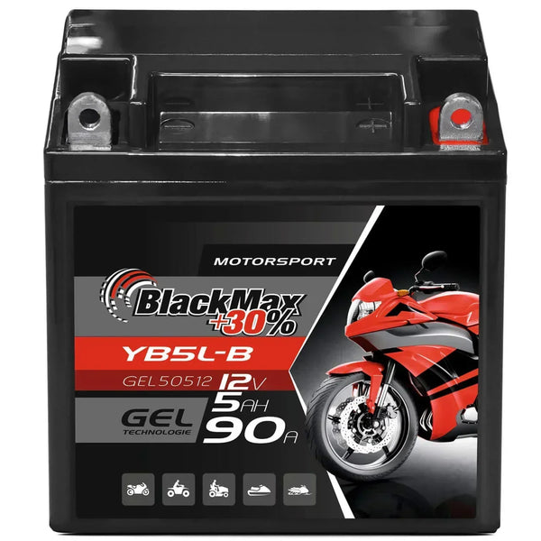 BlackMax +30% Motorsport YB5L-B 50512 GEL 12V 5Ah 90A/EN Motorradbatterie