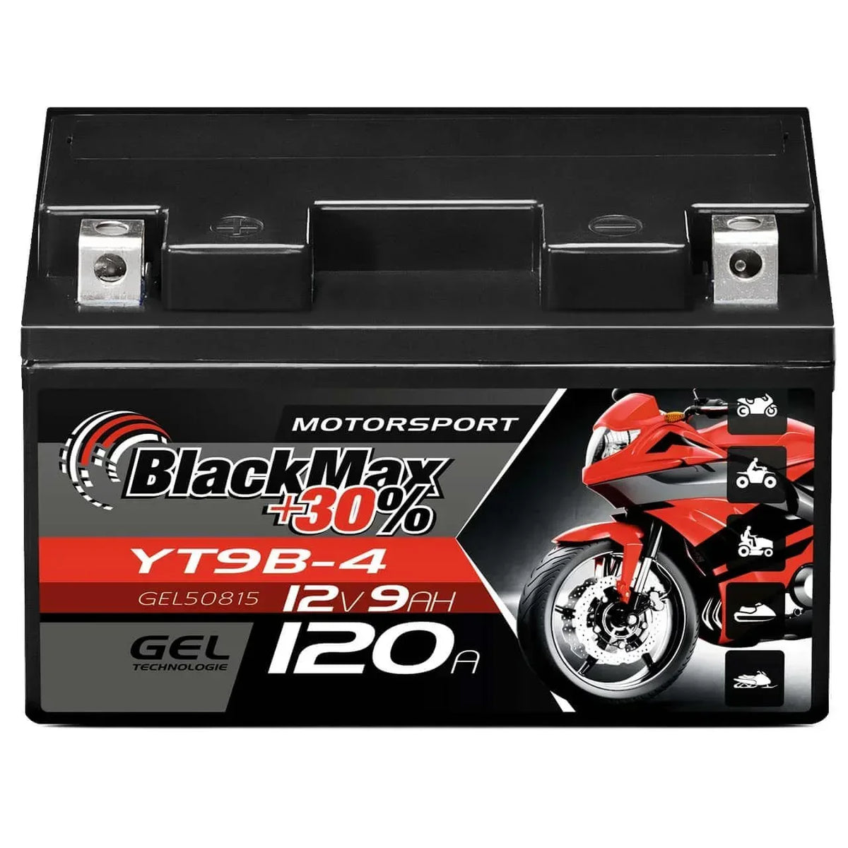 Motorradbatterie BlackMax Motorsport GEL YT9B-4 50815 12V 9Ah Front