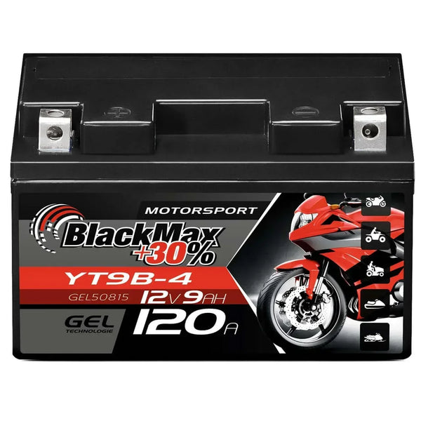 BlackMax +30% Motorsport YT9B-4 50815 GEL 12V 9Ah 120A/EN Motorradbatterie