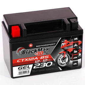 Motorradbatterie BlackMax Motorsport GEL YTX12A-BS 51013 12V 12Ah Seite links