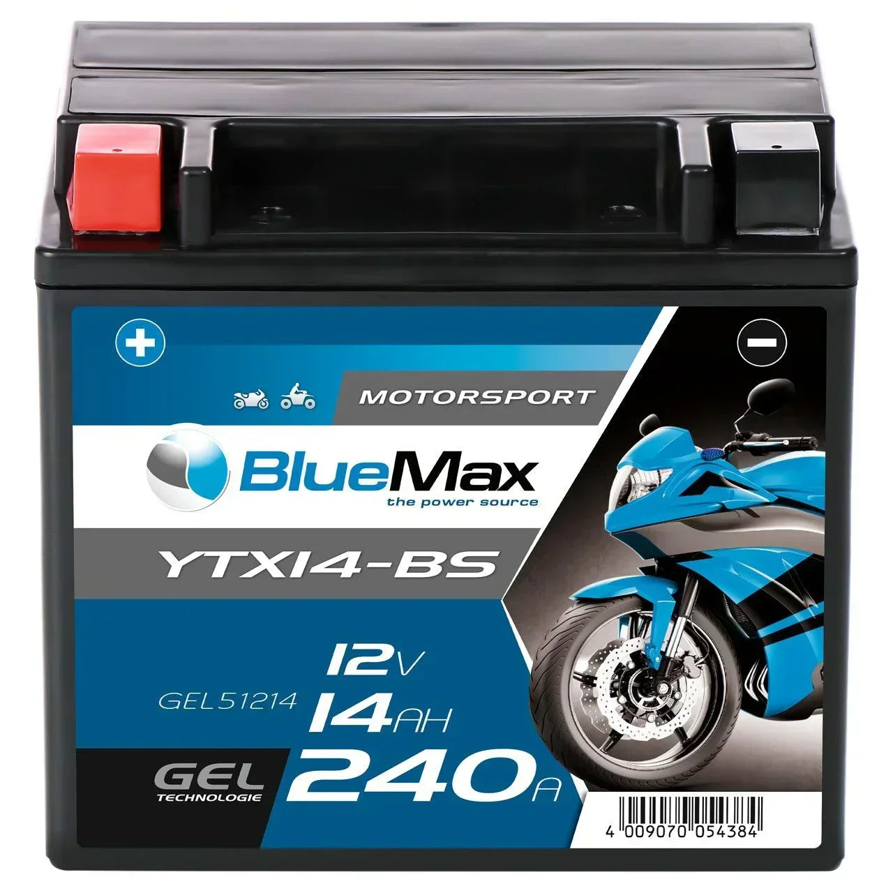 BLUEMAX Motorsport YTX14-BS 51214 GEL 12V 14Ah 240A/EN Motorradbatterie