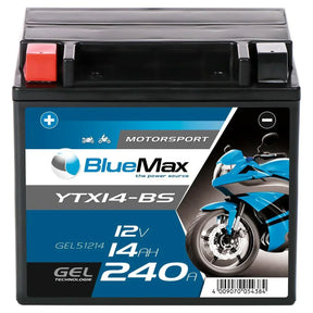 BLUEMAX Motorsport YTX14-BS 51214 GEL 12V 14Ah 240A/EN Motorradbatterie