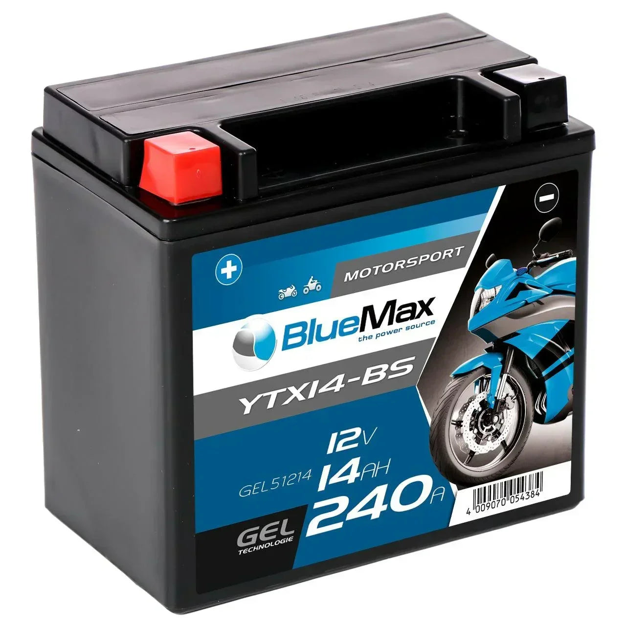 BLUEMAX Motorsport YTX14-BS 51214 GEL 12V 14Ah 240A/EN Motorradbatterie