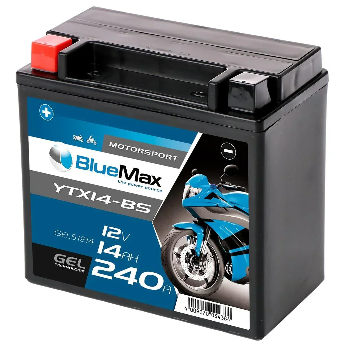 BLUEMAX Motorsport YTX14-BS 51214 GEL 12V 14Ah 240A/EN Motorradbatterie