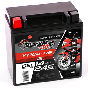 Motorradbatterie BlackMax Motorsport GEL YTX14-BS 51214 12V 14Ah Seite links
