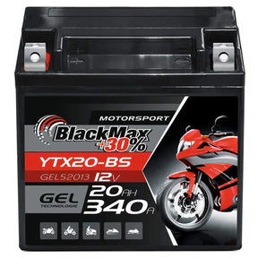 Motorradbatterie BlackMax Motorsport GEL YTX20-BS 52013 12V 20Ah Front