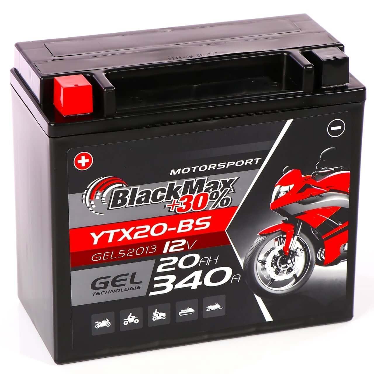 Motorradbatterie BlackMax Motorsport GEL YTX20-BS 52013 12V 20Ah Seite links