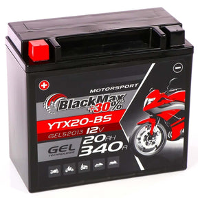 Motorradbatterie BlackMax Motorsport GEL YTX20-BS 52013 12V 20Ah Seite links