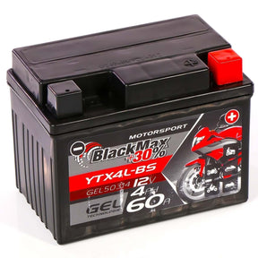 Motorradbatterie BlackMax Motorsport GEL YTX4L-BS 50314 12V 4Ah Seite links