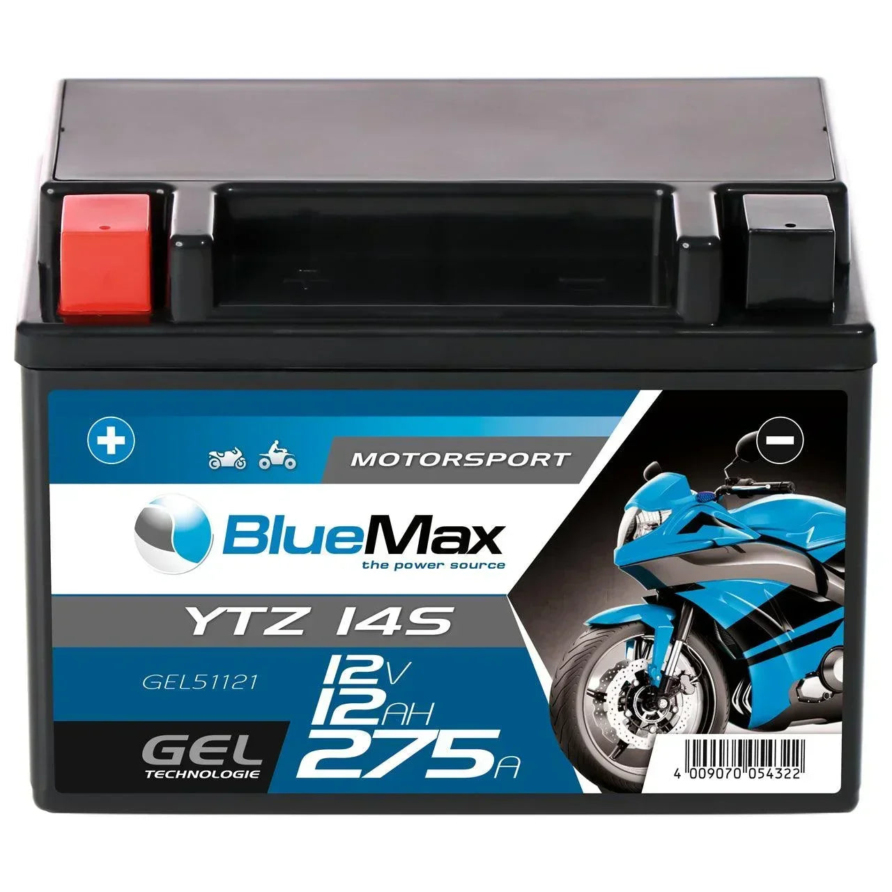 BLUEMAX Motorsport 51121 GEL 12V 12Ah 275A/EN Motorradbatterie