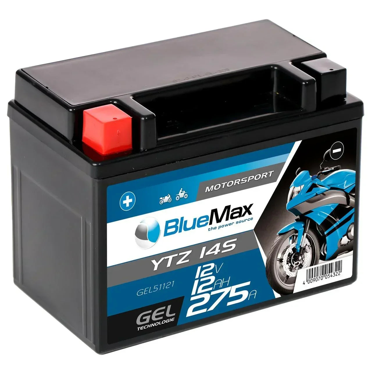 BLUEMAX Motorsport 51121 GEL 12V 12Ah 275A/EN Motorradbatterie