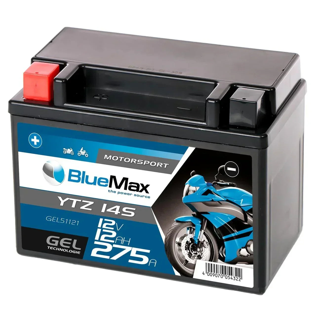 BLUEMAX Motorsport 51121 GEL 12V 12Ah 275A/EN Motorradbatterie
