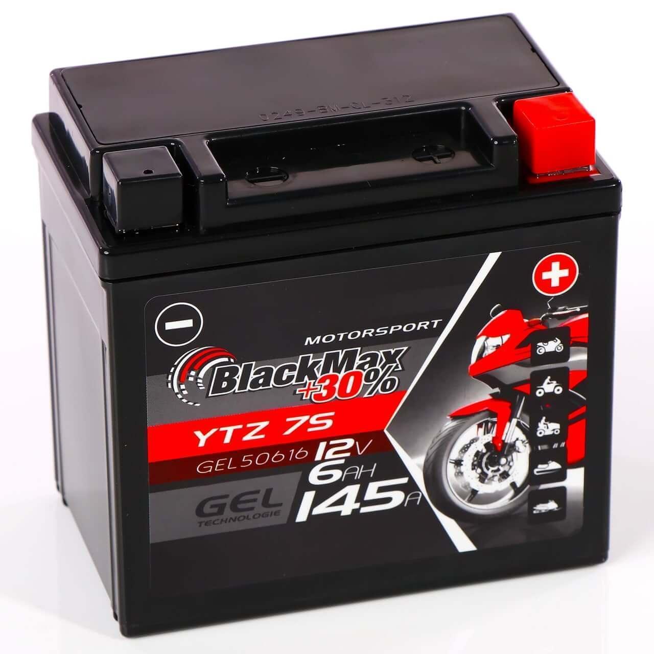 Motorradbatterie BlackMax Motorsport GEL YT7S 50616 12V 6Ah Seite links