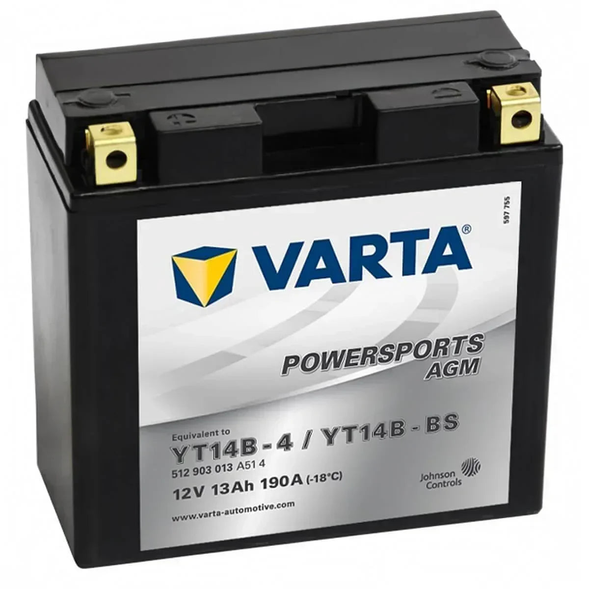 Motorradbatterie Varta Powersports AGM YT14B-BS 512903 12V 13Ah Seite links