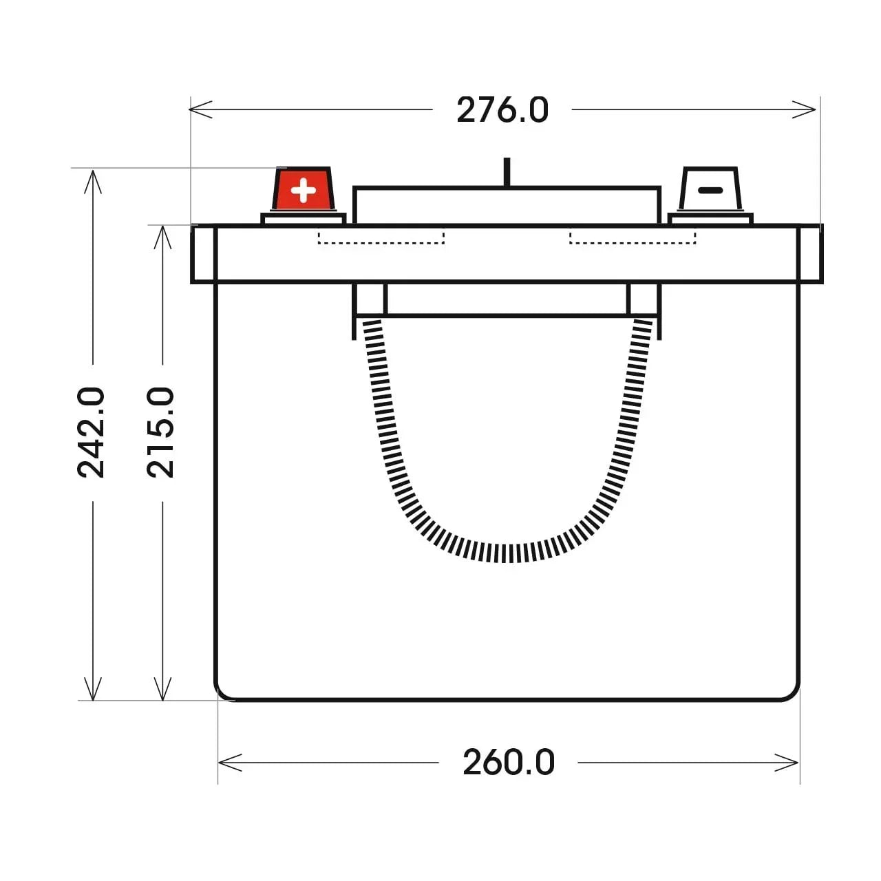 Nutzfahrzeugbatterie Varta Promotive EFB C40 12V 240Ah 740500120E652 technische Zeichnung Seite