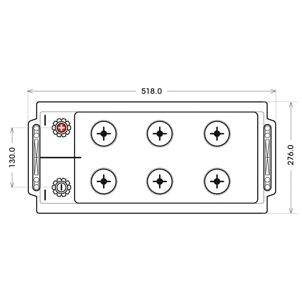 Nutzfahrzeugbatterie Varta Promotive EFB C40 12V 240Ah 740500120E652 technische Zeichnung oben