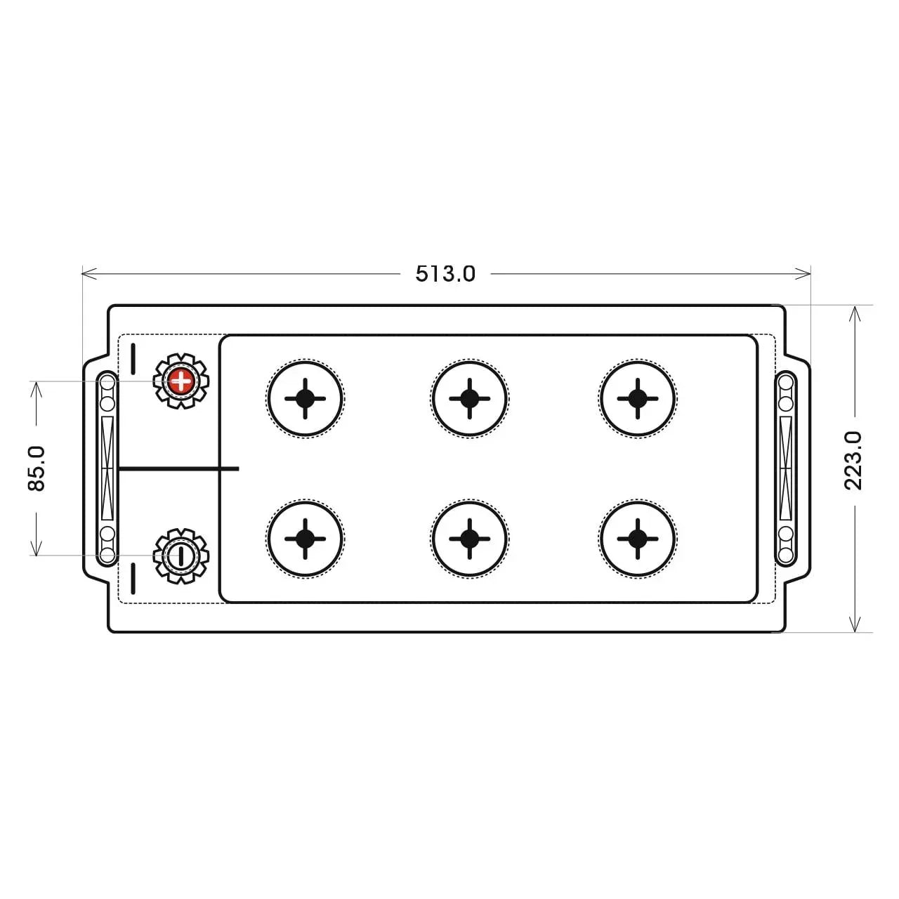Nutzfahrzeugbatterie Varta Promotive Super Heavy Duty K7 12V 145Ah 645400080A722 technische Zeichnung oben
