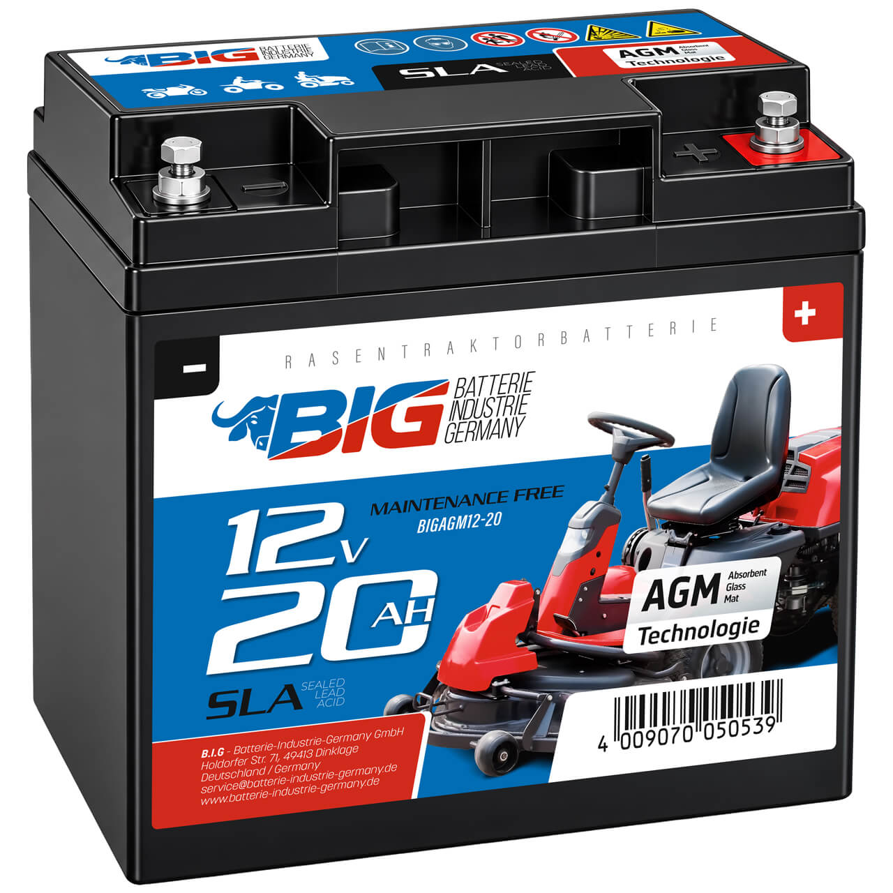 BIG Professional Garden AGM 12V 20Ah Rasentraktor Batterie