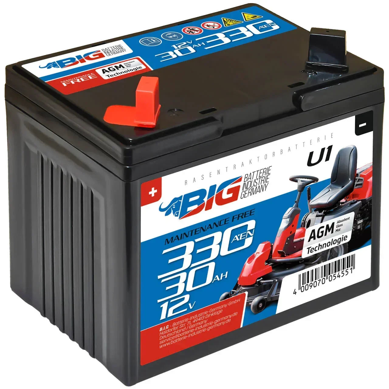 Rasentraktor Batterie BIG U1 12V 30Ah 330A/EN Seite links