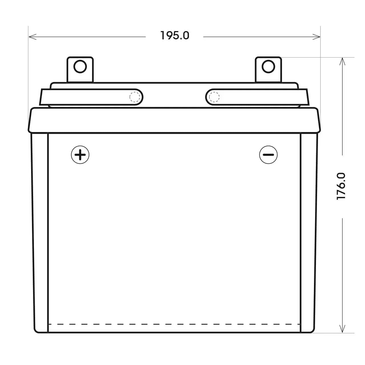 Rasentraktor Batterie BIG U1 12V 30Ah 330A/EN technische Zeichnung Front