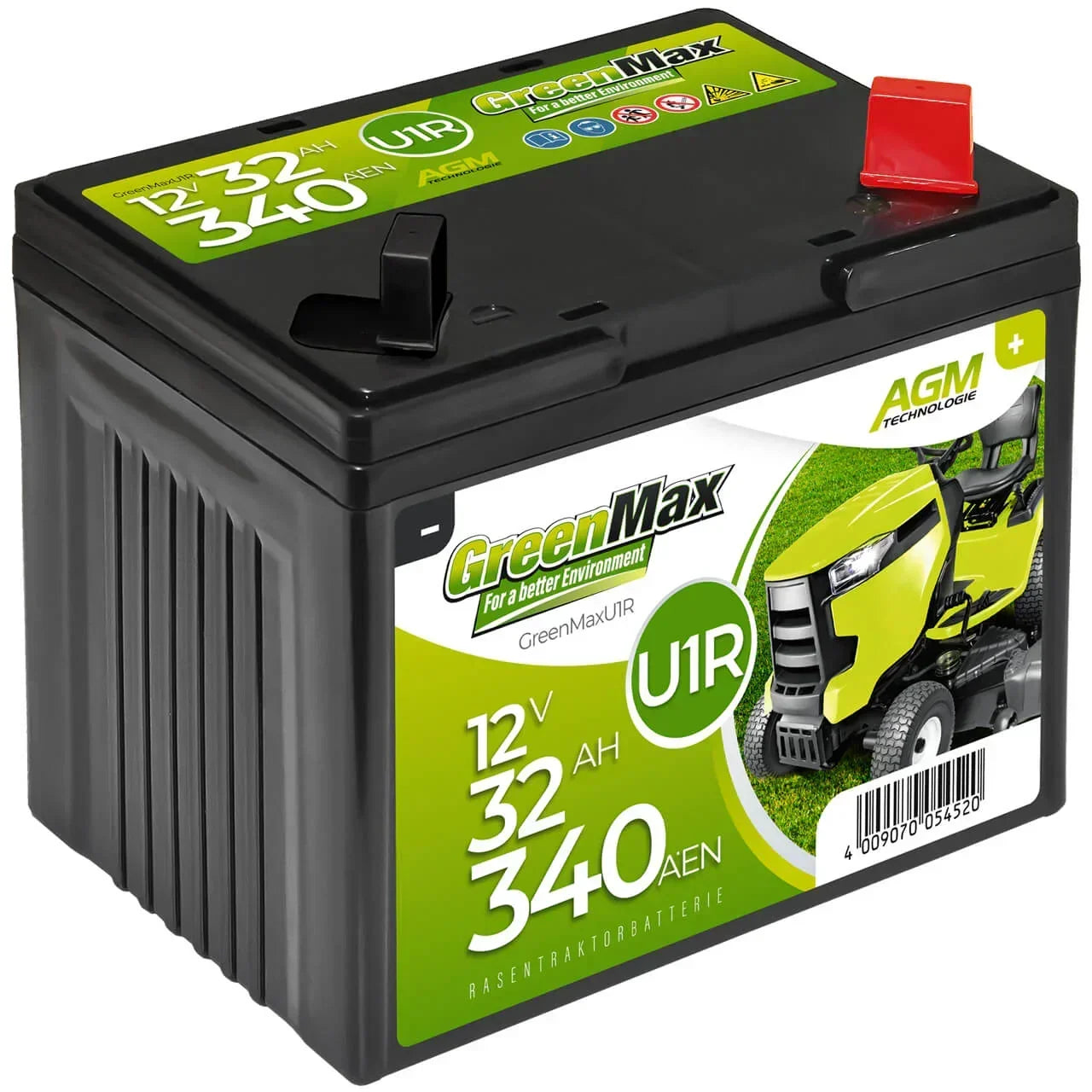 Rasentraktor Batterie GreenMax U1R 12V 32Ah Seite links