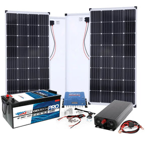 BIG Power Grid Solaranlage 12V 1500W Inverter + 2x 170W Panel Monokristallin + Victron Smart Solar MPPT 100/30