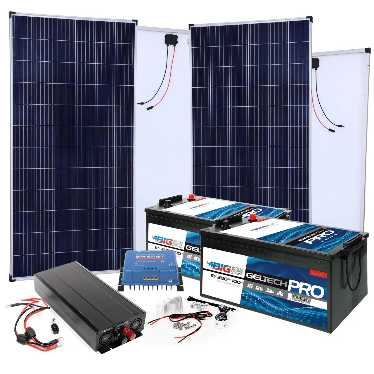 BIG Power Grid Solaranlage 24V 3000W Inverter + 2x 360W Panel Polykristallin + Victron Smart Solar MPPT 100/30