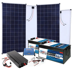 BIG Power Grid Solaranlage 24V 3000W Inverter + 2x 360W Panel Polykristallin + Victron Smart Solar MPPT 100/30