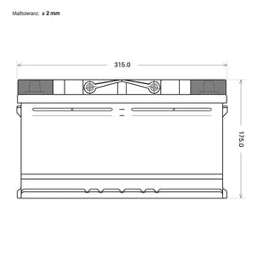 Starterbatterie BLUEMAX Marine EFB 12V 80Ah technische Zeichnung Front