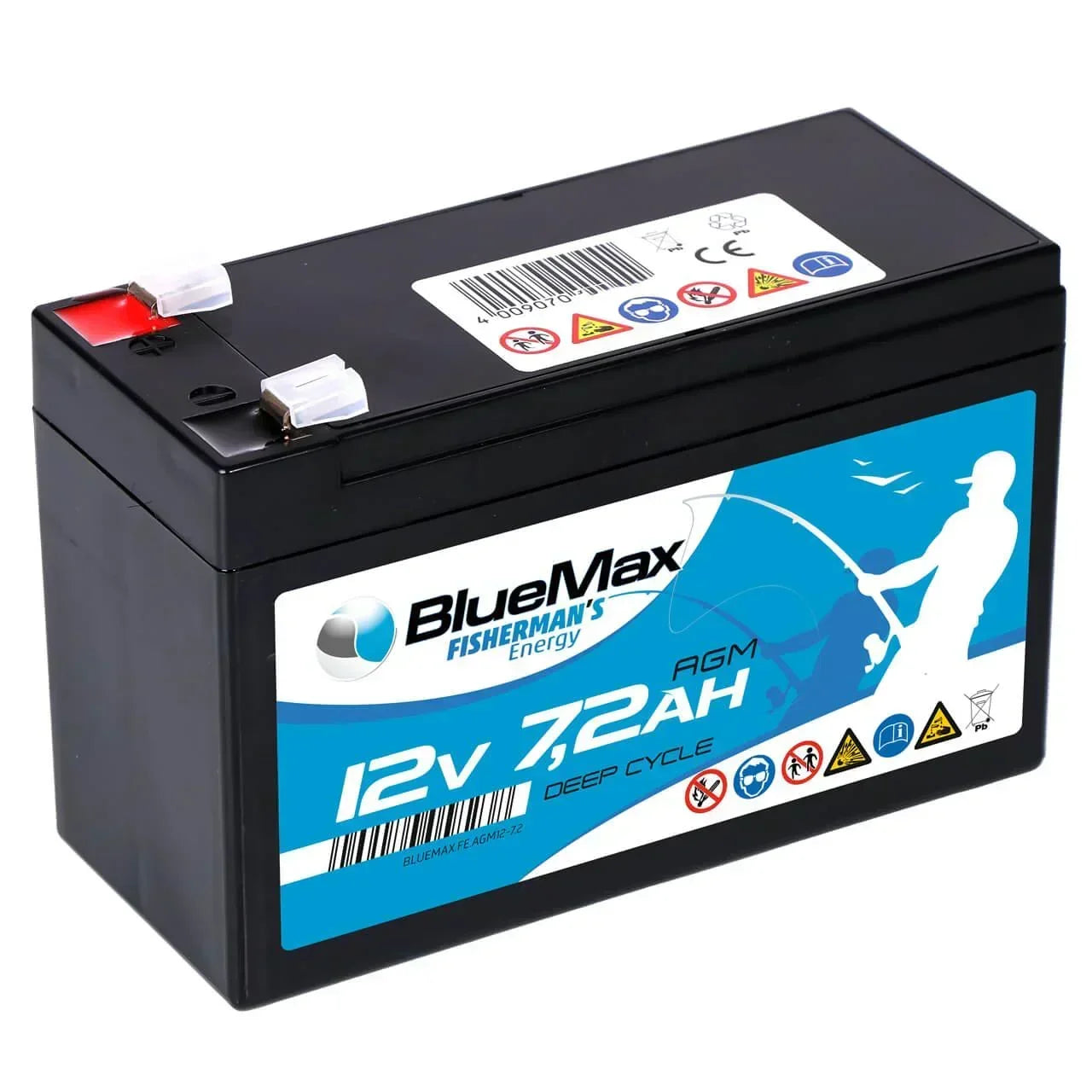 Versorgerbatterie BLUEMAX Fishermans Energy AGM 12V 7,2Ah Seite links